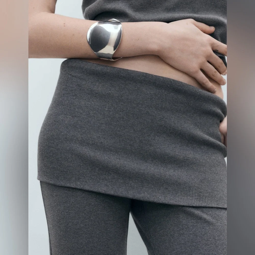 Mango MNG - gray fold over ribbed stretch pants